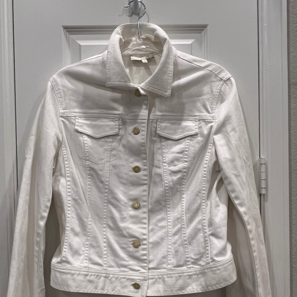 Talbots White Denim Jacket, Size 12 like new, goes with everything